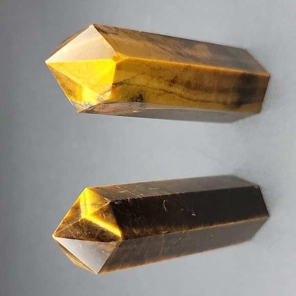 152g Tiger's Eye Crystal Obelisk Towers Set Of 2 Natural Gemstone Gold Brown - Picture 3 of 7